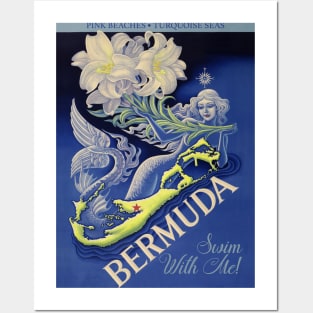 Bermuda Mermaid Vintage Travel ad Posters and Art